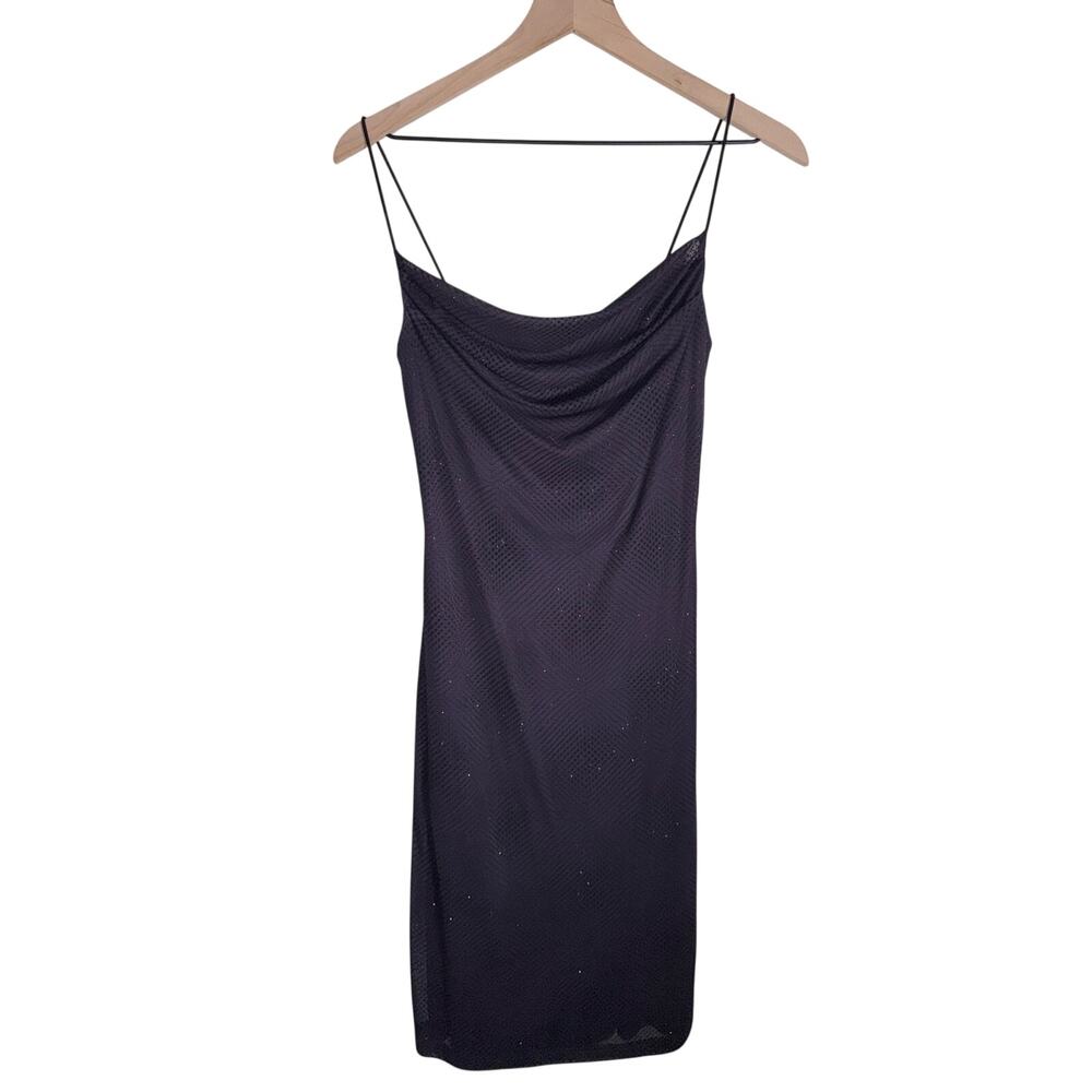 VINTAGE BYER TOO! Y2K Navy Spaghetti Strap Draped BodyCon dress with metallic M